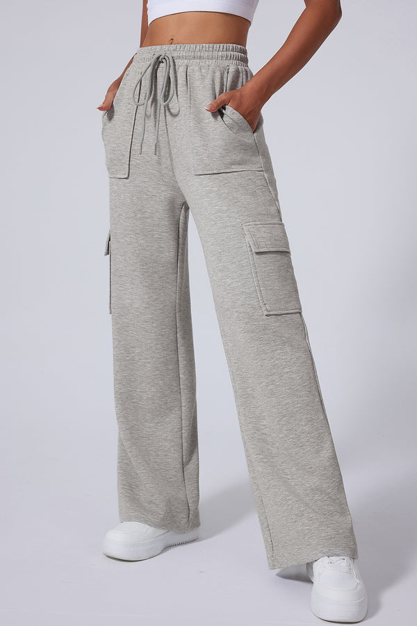 Multi Pockets Lace-up High Waist Wide Leg Sweatpant