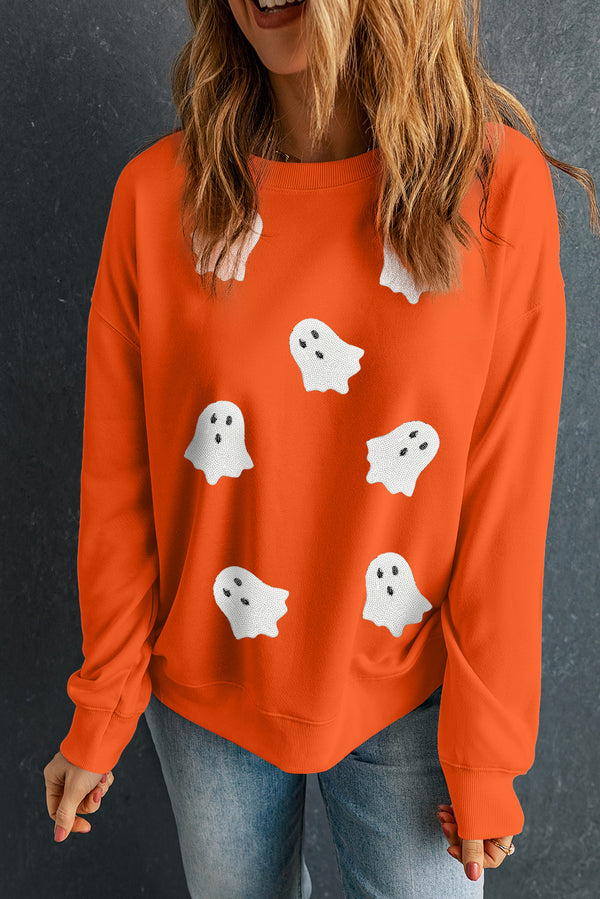 Halloween Ghost Patched Drop Shoulder Sweatshirt