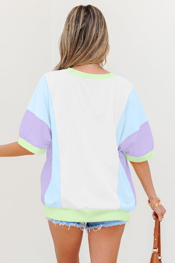 Color Block Patchwork Half Sleeve Oversized T Shirt