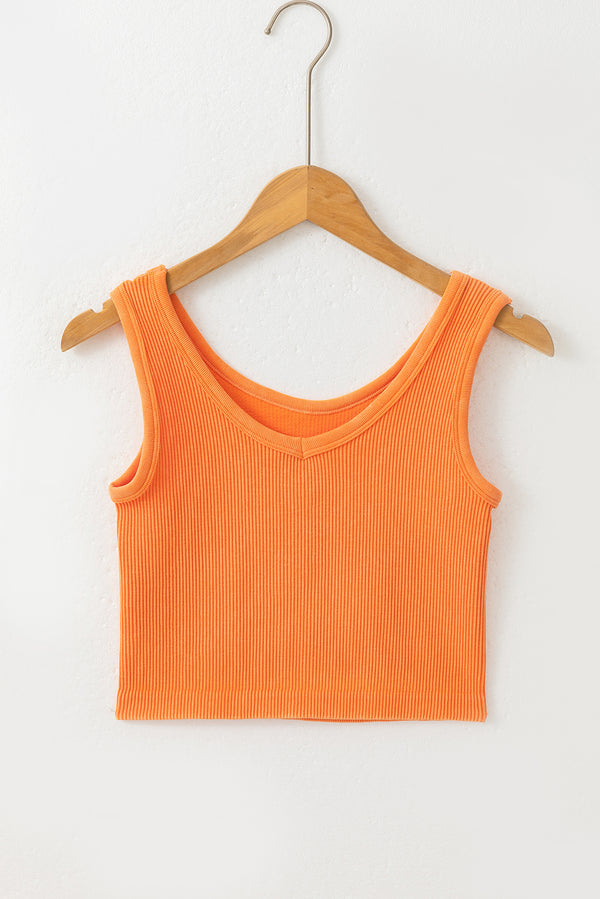 Grapefruit Ribbed Seamless Cropped Tank Top
